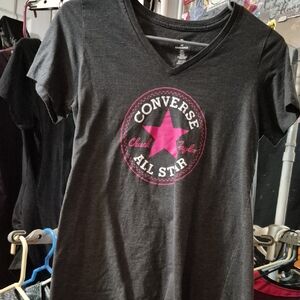 Converse Women's Charcoal and Magenta V-Neck Tee